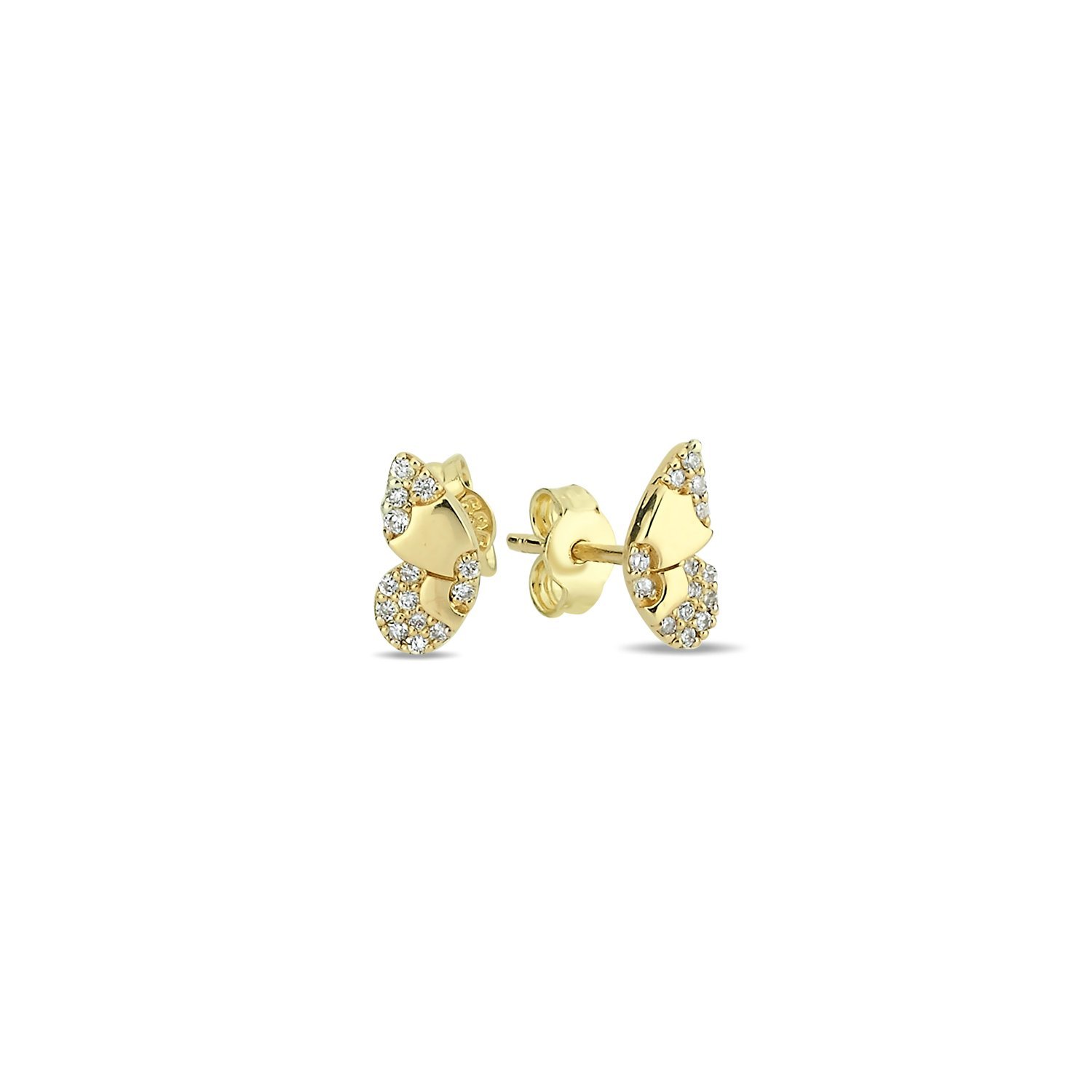 14K BUTTERFLY DIAMOND STONES STUD EARRINGS