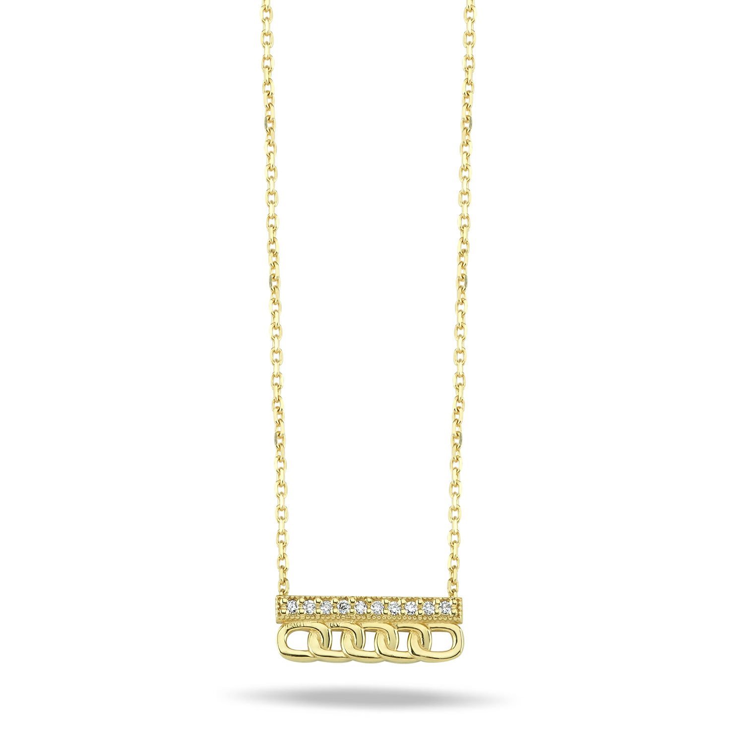 14K BAR CHAIN SHAPE DIAMOND STONES NECKLACE