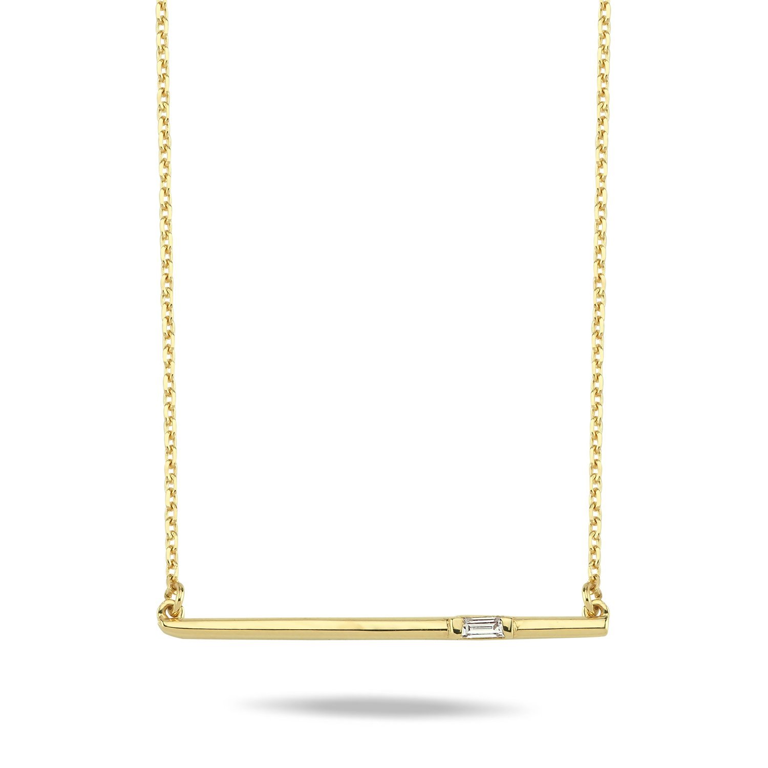 14K BAR BAGUETTE DIAMOND STONE NECKLACE