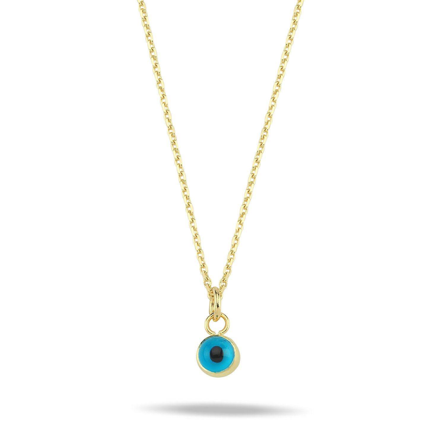 14K ROUND EVIL EYE GLASS CHARM NECKLACE