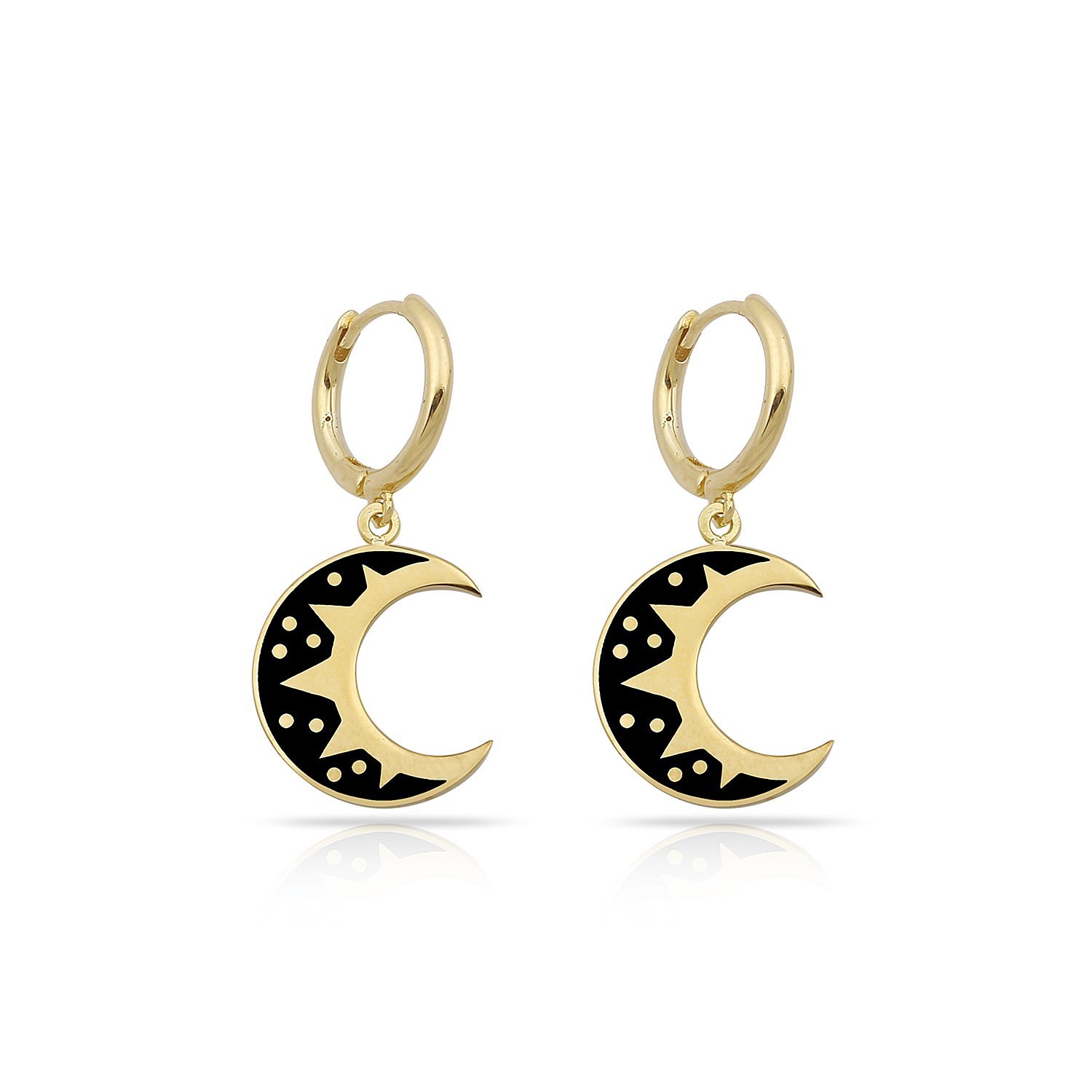 14K ENAMEL MOON IN HUGGIE EARRINGS