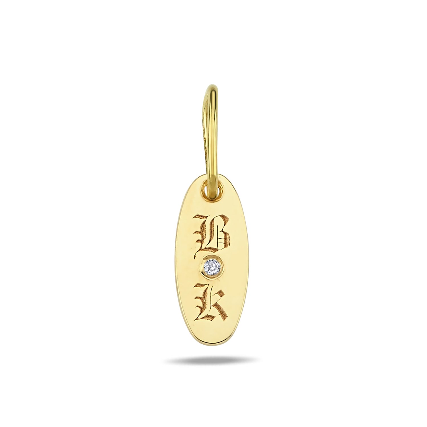 14K DIAMOND INITIAL OVAL TAG CHARM