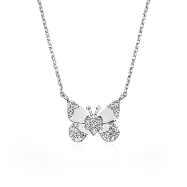 14K BUTTERFLY DIAMOND STONES NECKLACE