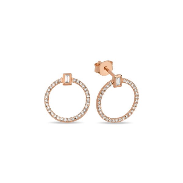 14K DIAMOND CIRCLE BAGUETTE STUD EARRINGS 14K ROSE GOLD