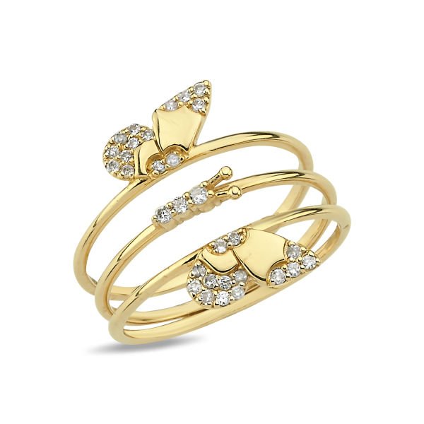 14K BUTTERFLY DIAMOND STONES 3 IN 1 RINGS