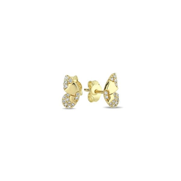 14K ﻿BUTTERFLY DIAMOND STONES STUD EARRINGS