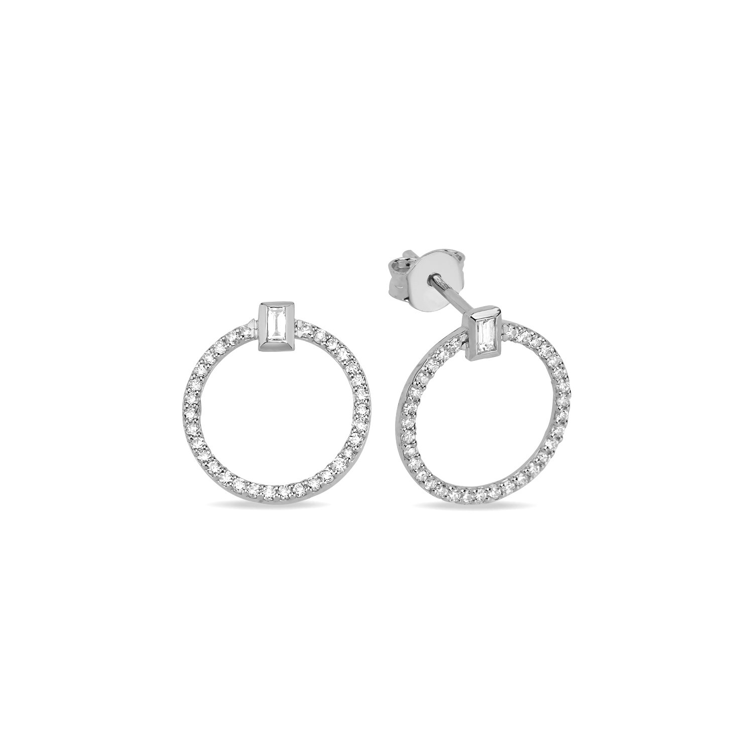 14K DIAMOND CIRCLE BAGUETTE STUD EARRINGS 14K WHITE GOLD