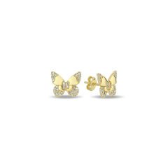 14K BUTTERFLY DIAMOND STONES STUD EARRINGS