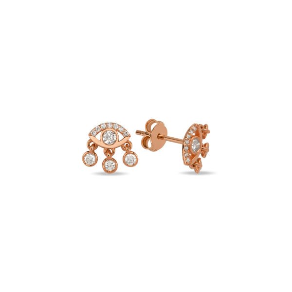 14K DIAMOND EVIL EYE STUD EARRINGS 14K ROSE GOLD