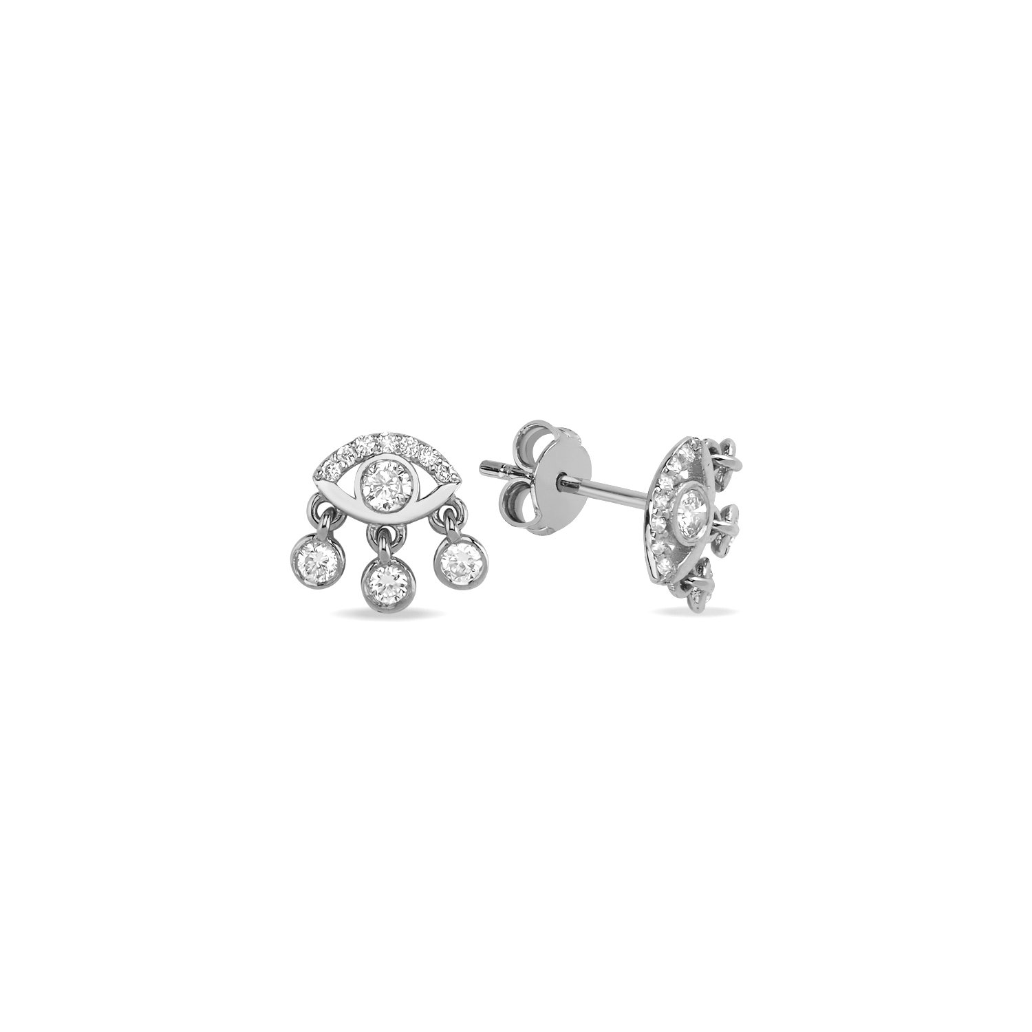14K DIAMOND EVIL EYE STUD EARRINGS 14K WHITE GOLD