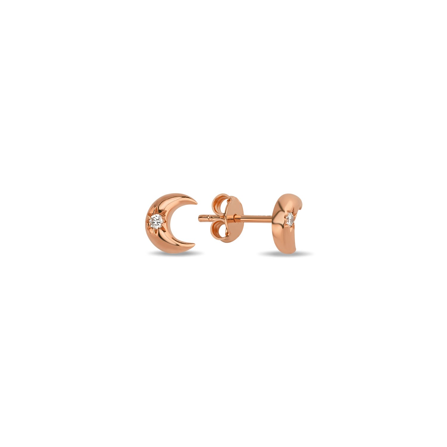 14K MINI DIAMOND MOON STUD EARRINGS 14K ROSE GOLD