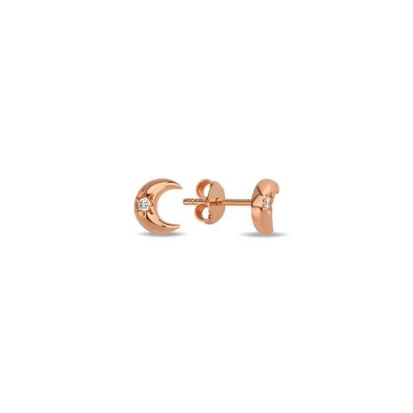14K MINI DIAMOND MOON STUD EARRINGS 14K ROSE GOLD