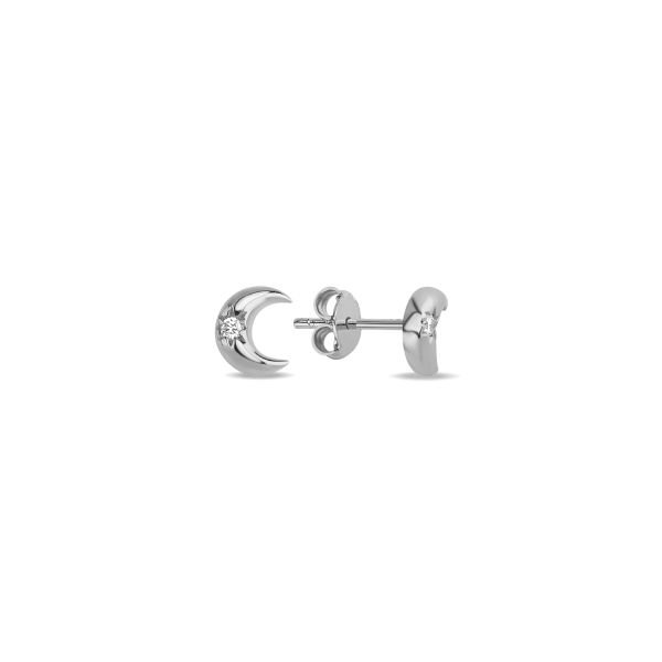 14K MINI DIAMOND MOON STUD EARRINGS 14K WHITE GOLD