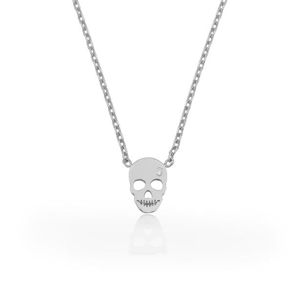 14K MINI SKULL DIAMOND STONE NECKLACE