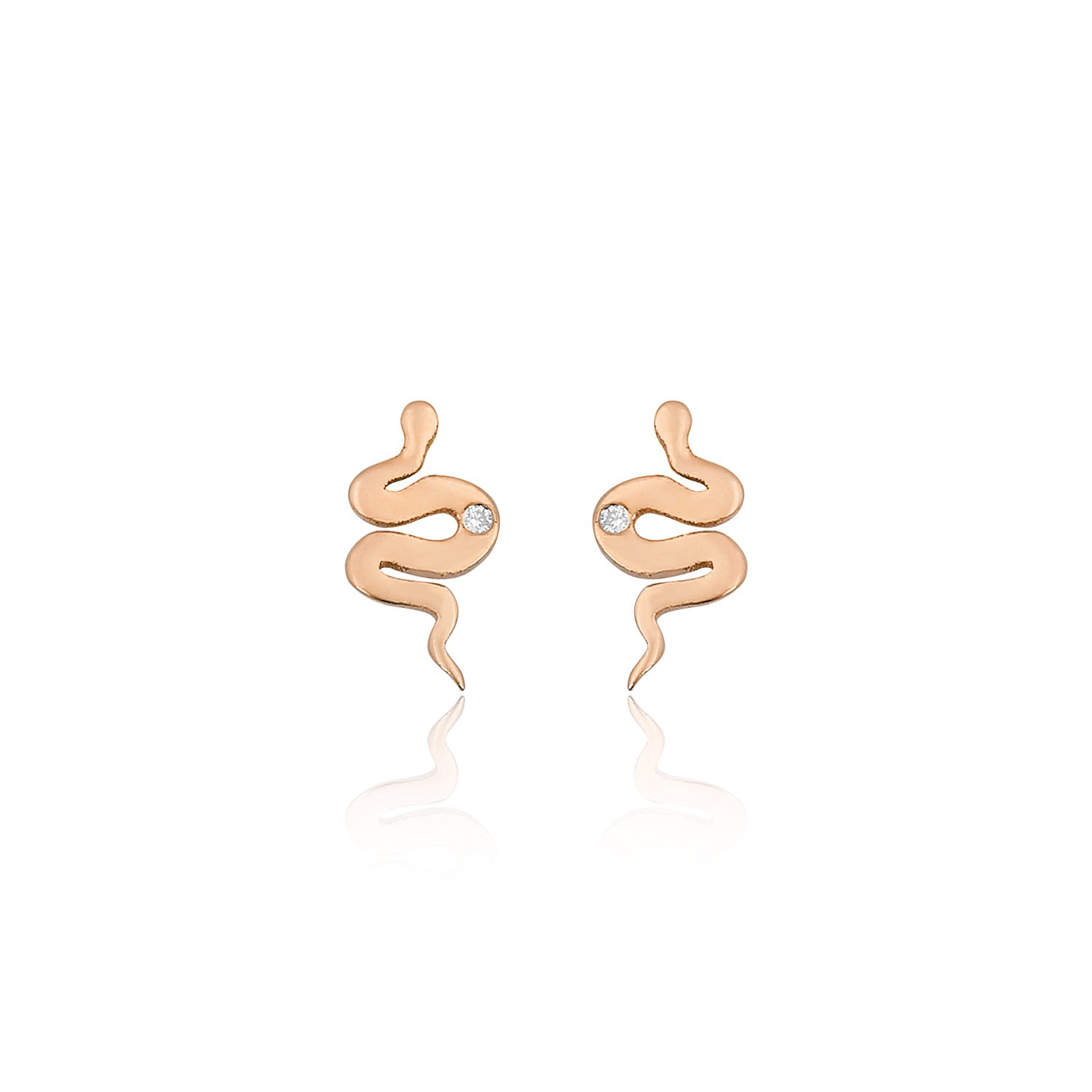 14K SNAKE DIAMOND DOT STUD EARRINGS 14K ROSE GOLD