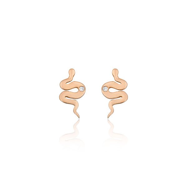 14K SNAKE DIAMOND DOT STUD EARRINGS 14K ROSE GOLD
