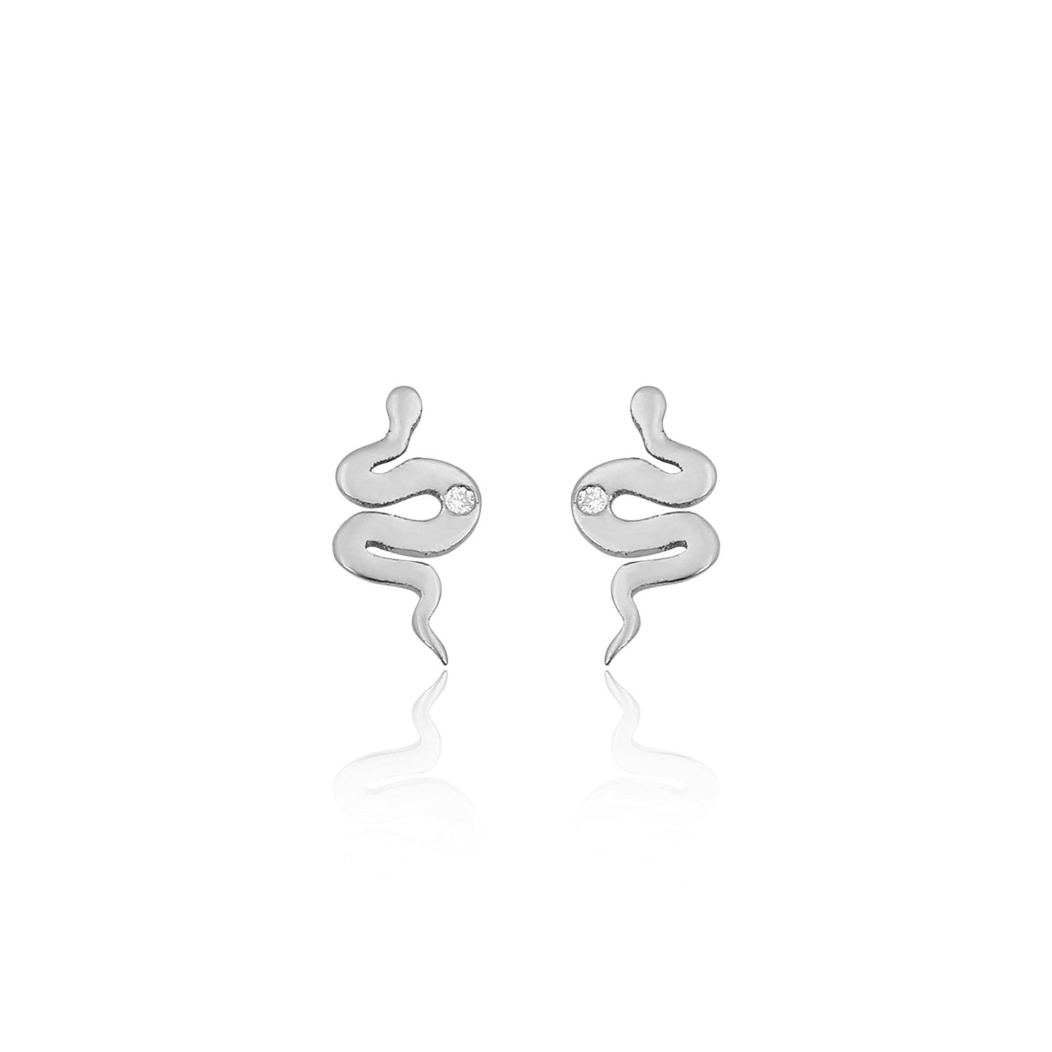 14K SNAKE DIAMOND DOT STUD EARRINGS 14K WHITE GOLD