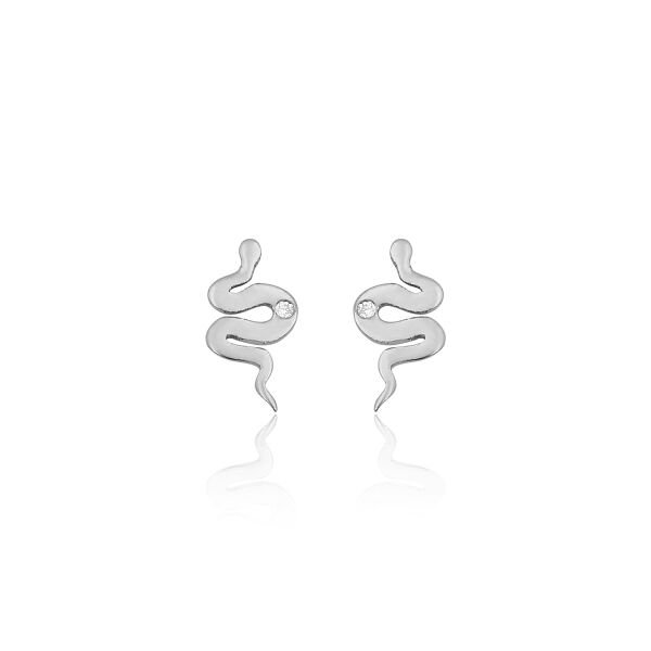 14K SNAKE DIAMOND DOT STUD EARRINGS 14K WHITE GOLD