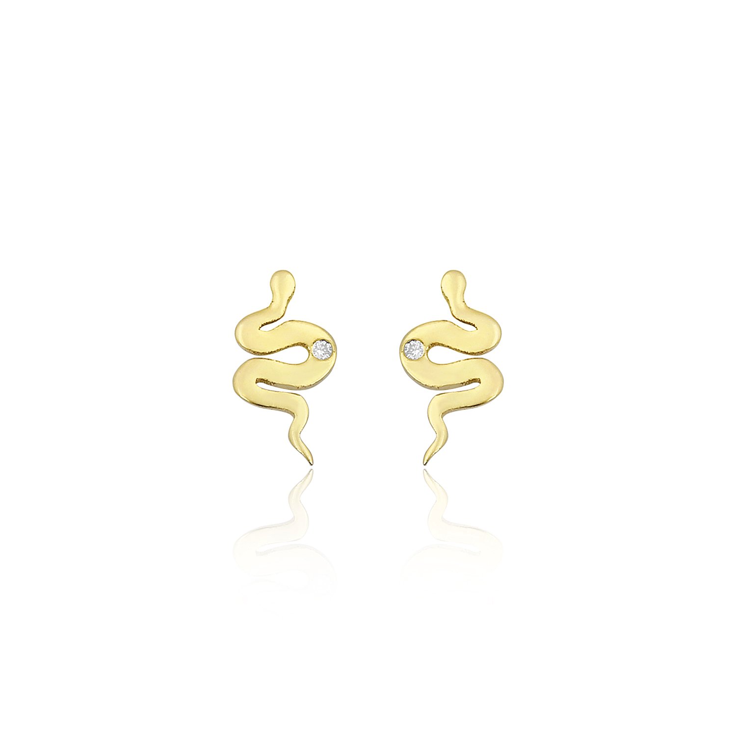 14K SNAKE DIAMOND DOT STUD EARRINGS 14K YELLOW GOLD
