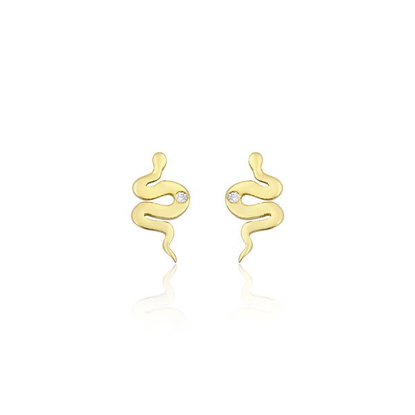 14K SNAKE DIAMOND DOT STUD EARRINGS 14K YELLOW GOLD