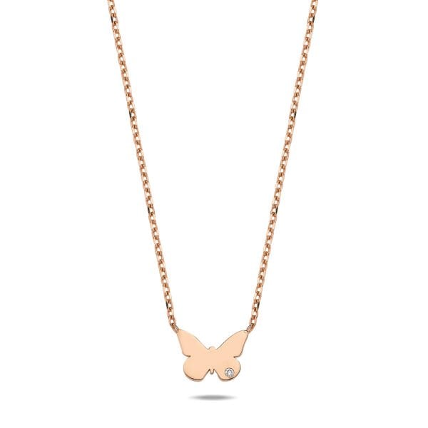 14K BUTTERFLY DIAMOND STONE NECKLACE