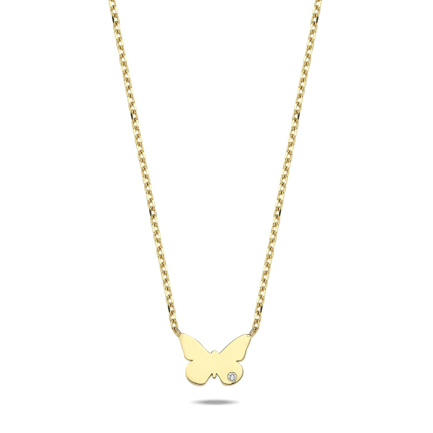 14K BUTTERFLY DIAMOND STONE NECKLACE