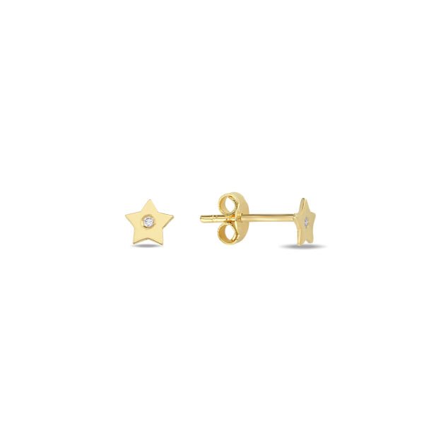 14K DIAMOND MINI STAR STUD EARRINGS 14K YELLOW GOLD