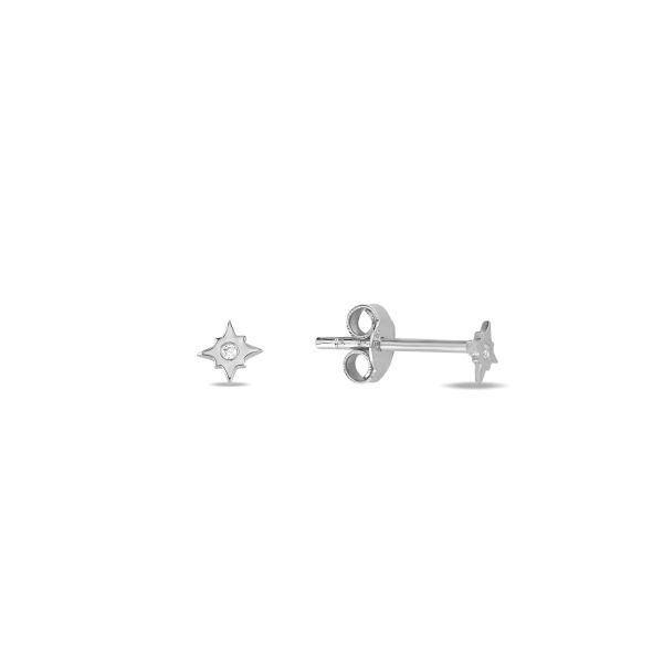 14K DIAMOND MINI STARBURST STUD EARRINGS 14K WHITE GOLD