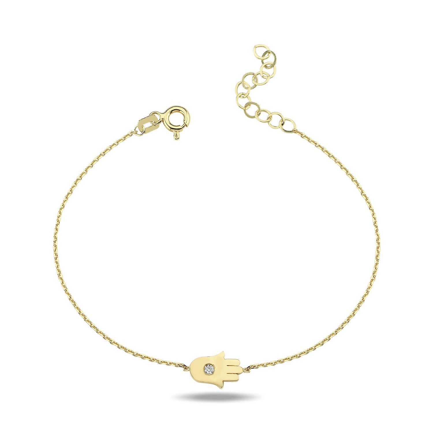 ﻿14K MINI HAMSA HAND DIAMOND STONE BRACELET
