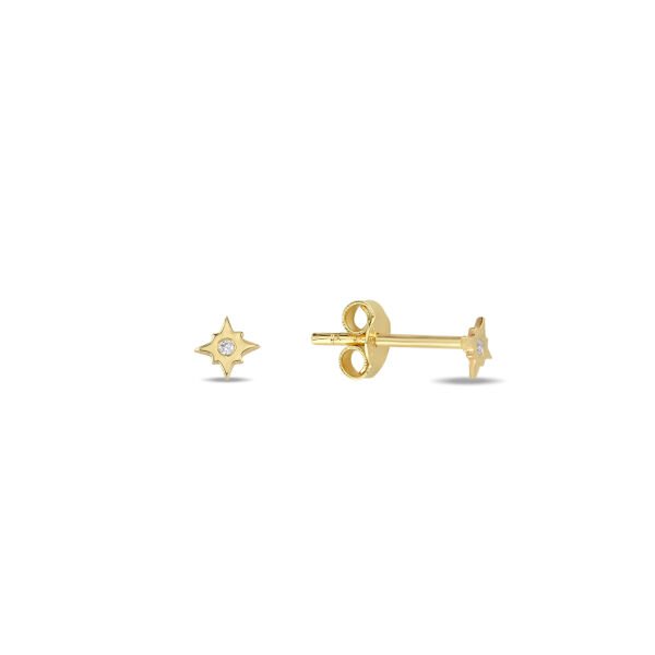 14K DIAMOND MINI STARBURST STUD EARRINGS 14K YELLOW GOLD