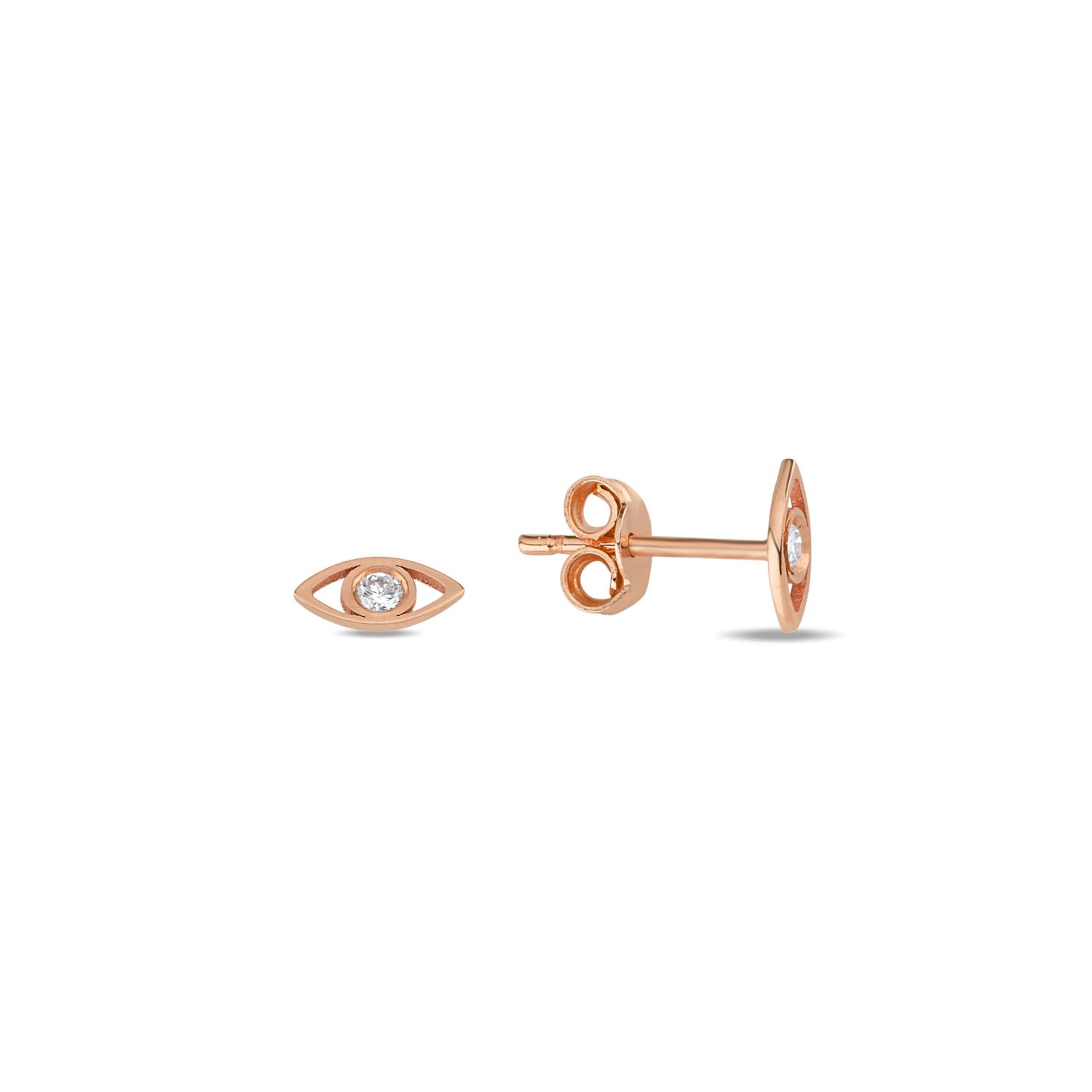 14K DIAMOND EVIL EYE STUD EARRINGS 14K ROSE GOLD