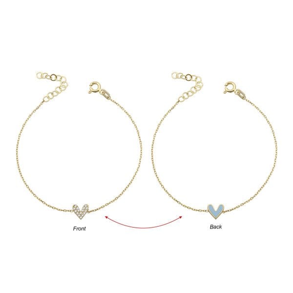 14K BACK SIDE DIAMOND STONES ENAMEL HEART BRACELET