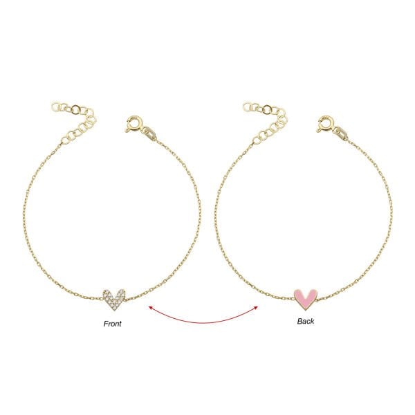 14K BACK SIDE DIAMOND STONES ENAMEL HEART BRACELET