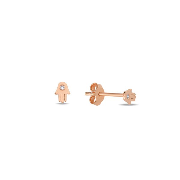 14K DIAMOND MINI HAMSA HAND STUD EARRINGS 14K ROSE GOLD