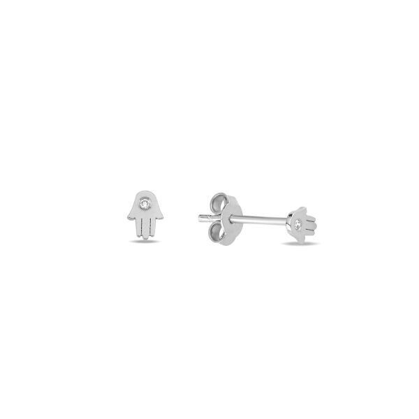 14K DIAMOND MINI HAMSA HAND STUD EARRINGS 14K WHITE GOLD