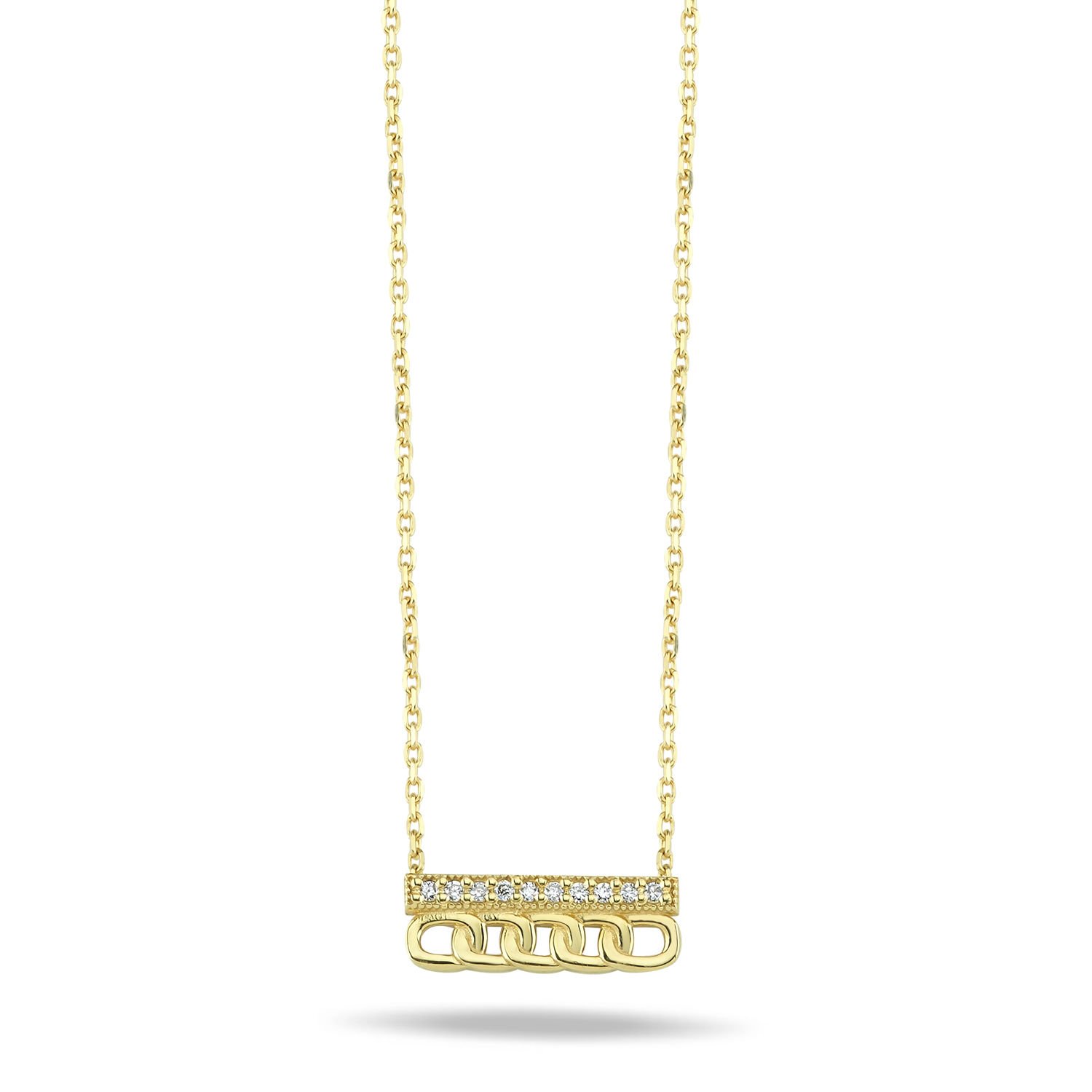 14K BAR CHAIN SHAPE DIAMOND STONES NECKLACE