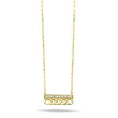 14K BAR CHAIN SHAPE DIAMOND STONES NECKLACE