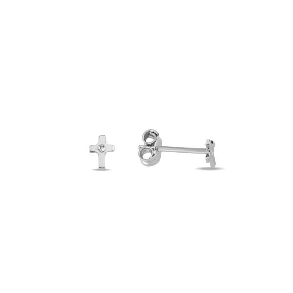 14K DIAMOND MINI CROSS STUD EARRINGS 14K WHITE GOLD