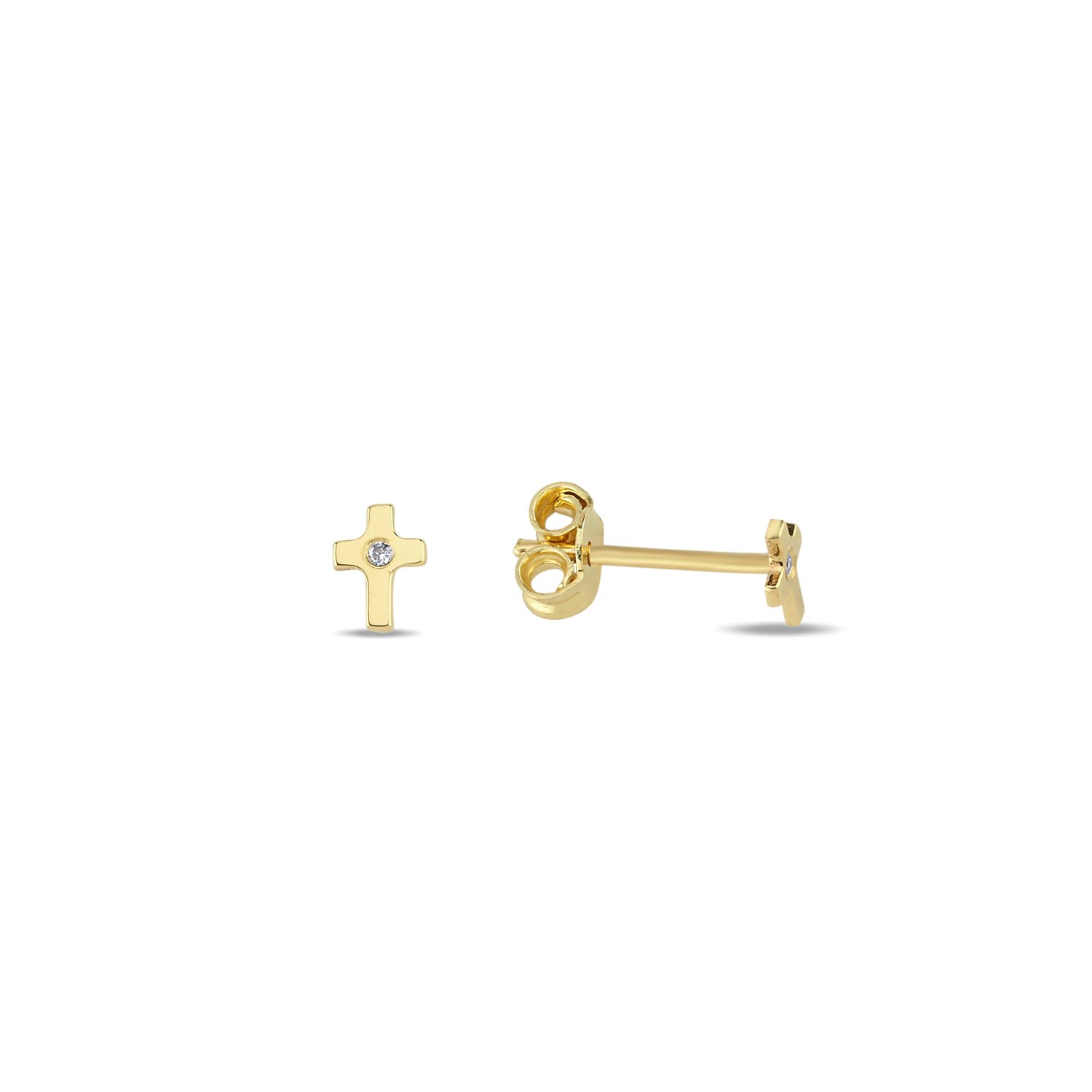 14K DIAMOND MINI CROSS STUD EARRINGS 14K YELLOW GOLD