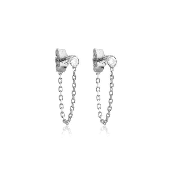 14K DIAMOND STONE CHAIN STUD EARRINGS