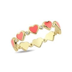 14K ENAMEL HEART DIAMOND STONES ETERNITY RING