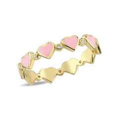 14K ENAMEL HEART DIAMOND STONES ETERNITY RING