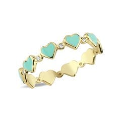 14K ENAMEL HEART DIAMOND STONES ETERNITY RING