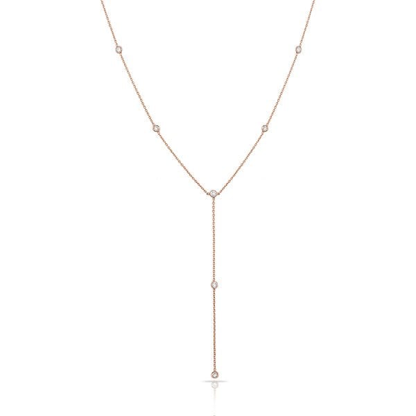14K DIAMOND STONES LARIAT DAINTY NECKLACE