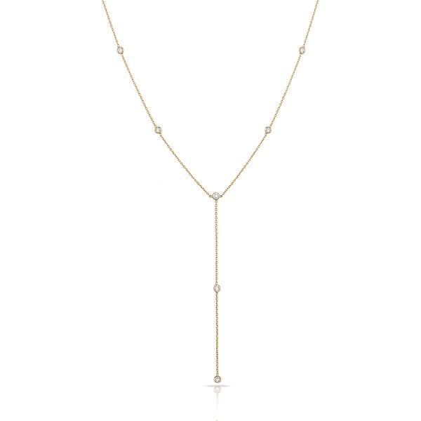 14K DIAMOND STONES LARIAT DAINTY NECKLACE