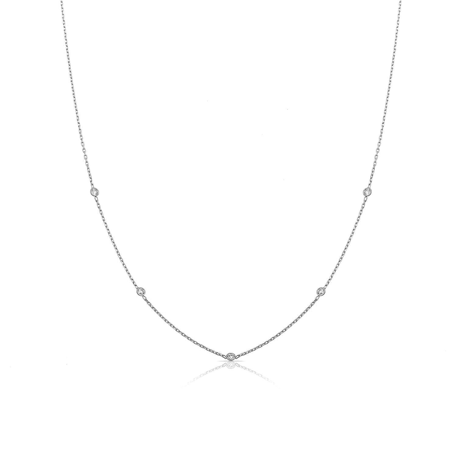 14K FIVE DIAMOND STONES CHOKER NECKLACE