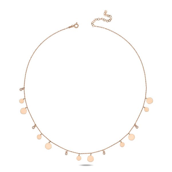 14K TWO SIZE PLAIN COIN WITH DIAMOND STONES DAINTY NECKLACE