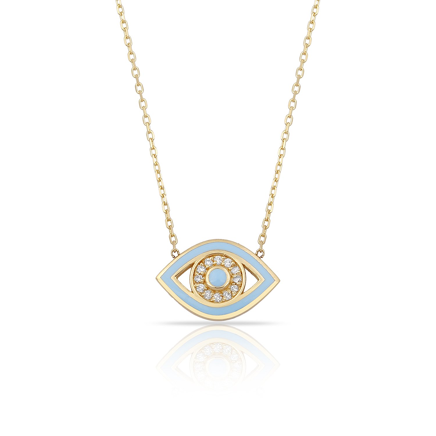 14K ENAMEL EVIL EYE DIAMOND STONE NECKLACE