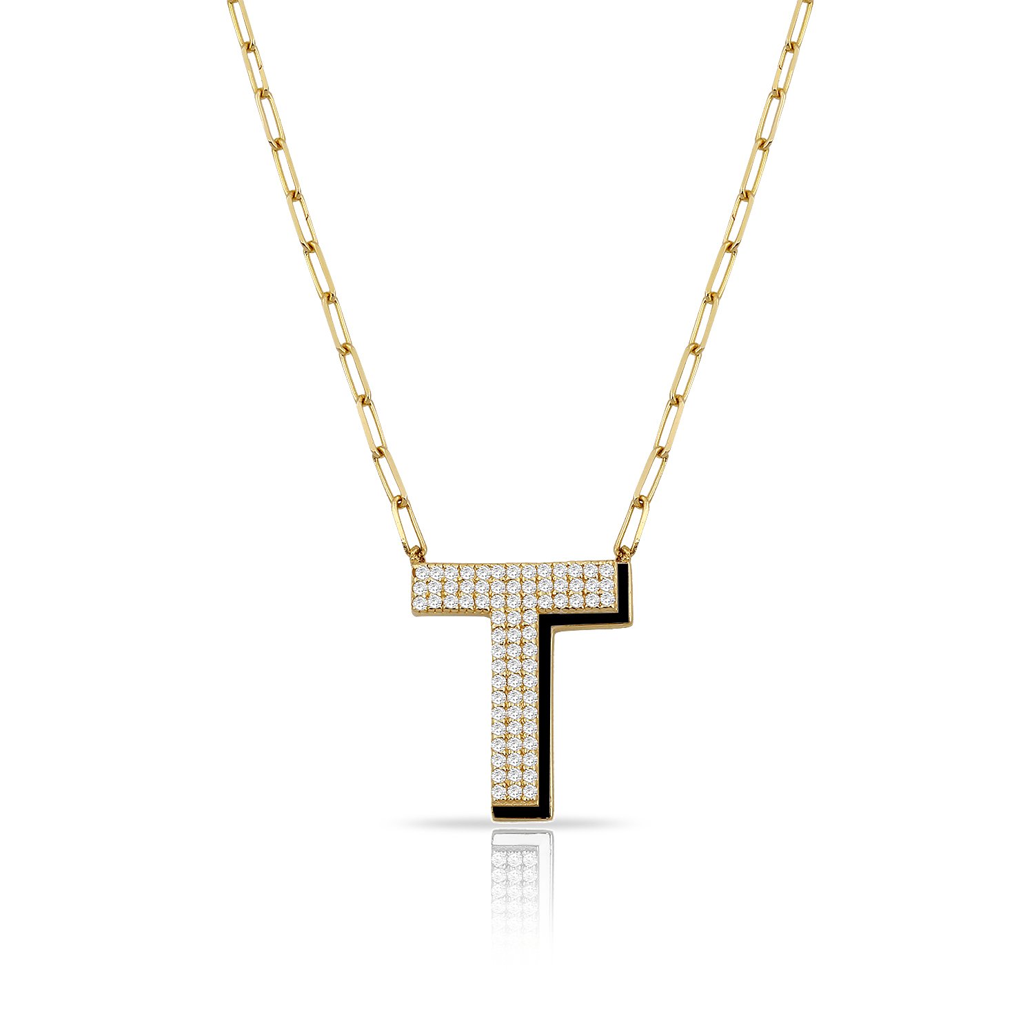 14K ENAMEL DIAMOND LETTER NECKLACE