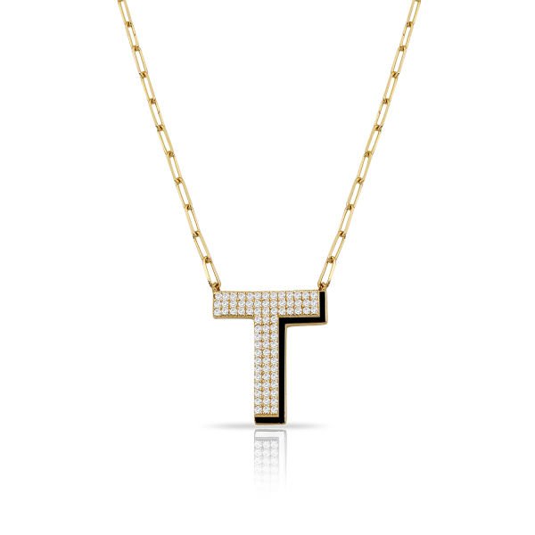 14K ENAMEL DIAMOND LETTER NECKLACE
